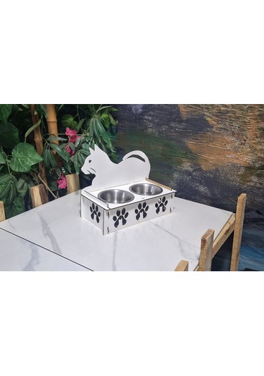 Ahşap Mama Kabı Kedileriniz Için El Yapımı Ve Figürlü