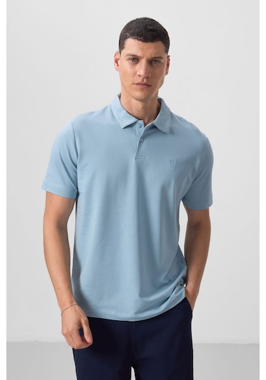 Tommylife Tommy Life Buz Mavi Basic Göğüs Logolu Standart Kalıp Triko Polo Yaka Erkek T-shirt - 87768 Buz Mavi