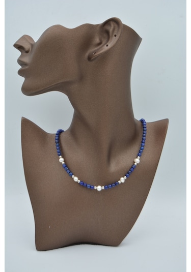 Stoneage Lapis Lazuli Ve Incili Kadın Kolye Beyaz