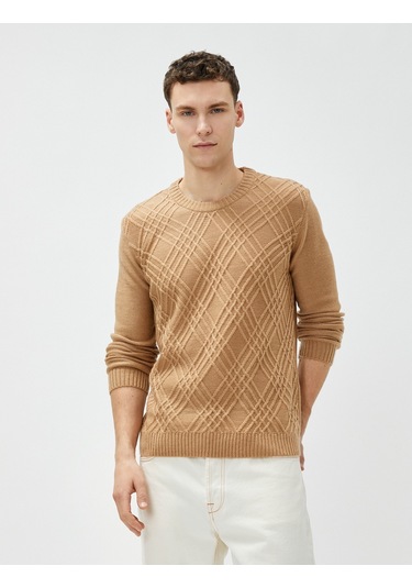 Koton Triko Kazak Baklava Desenli Uzun Kollu Bisiklet Yaka Deve Tüyü 4wam70067ht 4WAM70067HT100 Taba