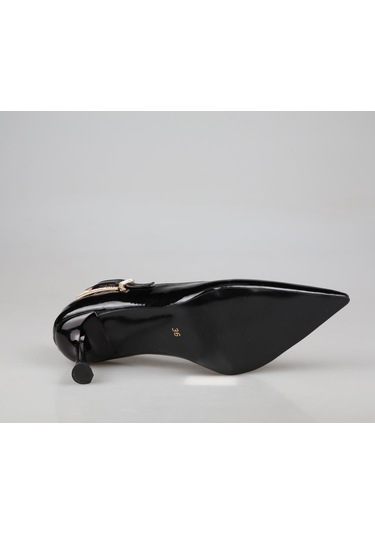 Feles 129-1295 Siyah Rugan Kadın Topuklu Ayakkabı Siyah Rugan