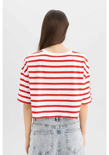 Defacto Coool Fitted Çizgili Kısa Kollu Tişört A9046AX24SMRD44 Kırmızı Defacto Coool Fitted Çizgili Kısa Kollu Tişört A9046AX24SMRD44 Kırmızı