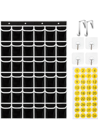 Cbtx 36 Cepli Temizle Asılı Kese Cep Telefonu Saklama Çantası Sınıf Takvimi Cep Tablosu Hesap Makinesi Tutacağı - Siyah