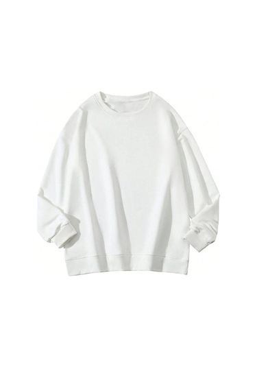 Santa Barbara Kışlık Kalın Sweatshirt - Beyaz Baskılı Oversize Kalın Kışlık Bisiklet Yaka Beyaz