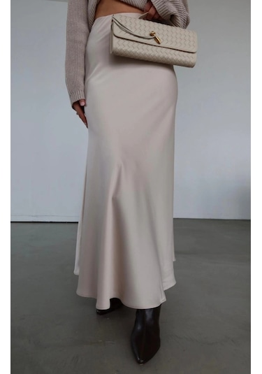 Olla Collection Maxi Boy Saten Etek Bej