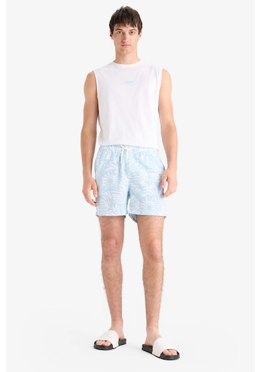 Defacto Desenli File Astarlı Kısa Boy Deniz Şortu E0974ax25hstr506 Turkuaz
