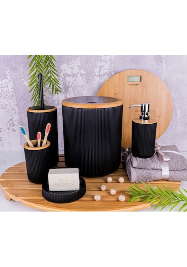 Bambum Lena - Banyo Seti Siyah 5 Parça Siyah