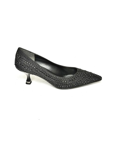 Beyaz Rina Damla Taşlı Topuklu Kadın Ayakkabı Siyah Siyah