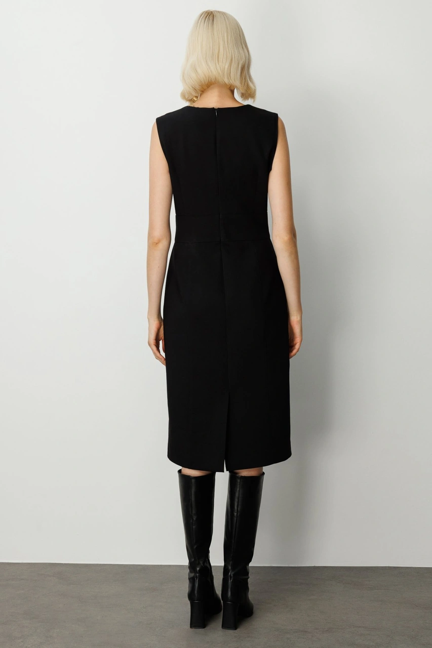 Ekol Kadın Süs Düğme Detaylı Kolsuz Elbise 4015 Siyah Siyah