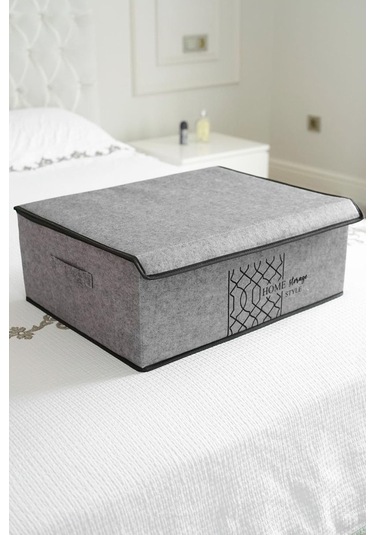 Keçe Kapaklı Çok Amaçlı Baza Kutu Gri 50x40x19cm