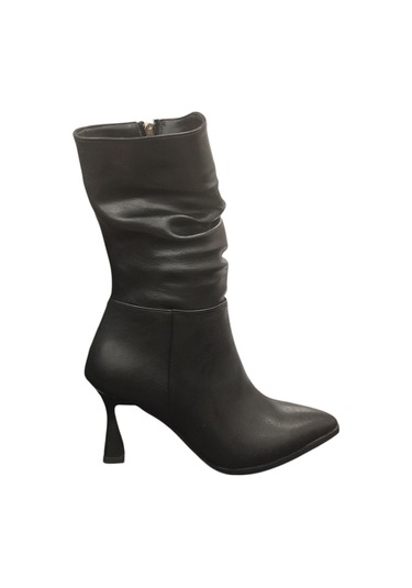 Ventes 9652010z Yandan Fermuarlı 8 Cm İnce Topuk Sivri Burun Günlük Şık Kadın Bot Siyah