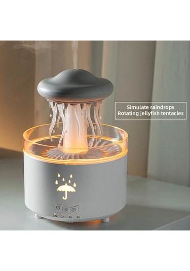 Motion003 Beyaz Denizanası Modeli Yağmur Damlası Aroma Difüzörü 7 Renkli Gece Işığı 3 Hızlı Zamanlayıcı Ev Ofis İçin