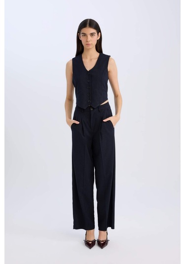 Defacto V Yaka Çizgili Düğmeli Blazer Yelek C2027AX24AUNV91 Lacivert