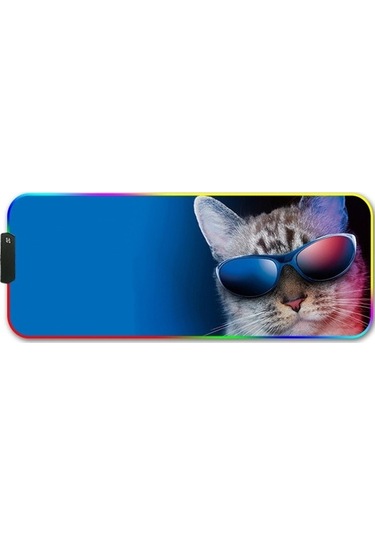 Ebitda 260x390x3mm Kauçuk Rgb Işıklı Mouse Pad - Gözlüklü Kedi Modeli Gözlüklü Kedi