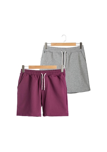 Terapi Men 2'li Erkek Kırçıllı Gri - Mürdüm Basic Regular Fit Şort & Bermuda Kırçıllı Gri-mürdüm