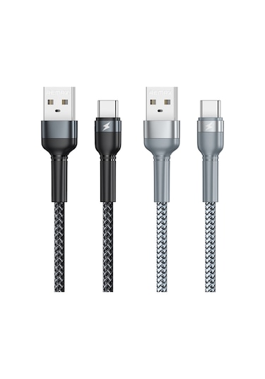 Remax Rc-124a 1m 2.4a Usb-c / Tip-c Alüminyum Alaşımlı Örgü Hızlı Şarj Veri Kablosu Gümüş
