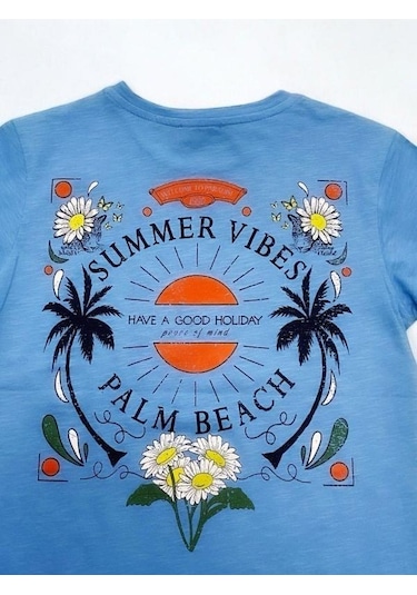 Çikoby Erkek Çocuk Pamuklu Summer Yazılı Tshirt-14593 Mavi