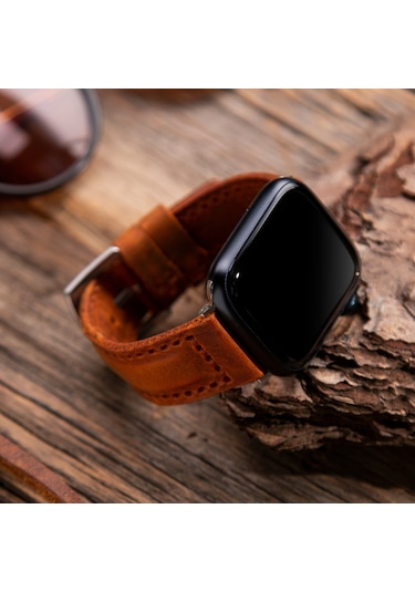 vagave Apple Uyumlu  Watch 42 44 45 49 MM Ultra Deri Kordon- Taba