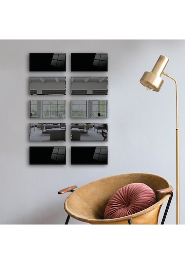 Dekor Camı | Düz Renk Siyah Cam ve Füme Ayna | 10'lu Takım Düz Siyah