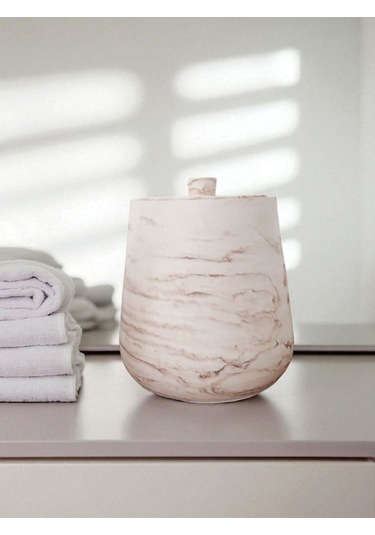 2 Parça Beton Çöp Kovası Banyo Mutfak Tuvalet Wc 18 Cm 4 Litre Kapaklı Kutu Bej