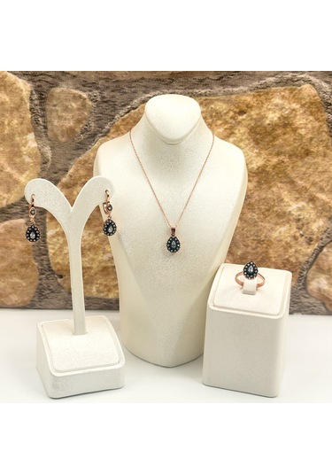 Elmas Montür Rosegold Damla Gümüş Set Takım Rose Gold