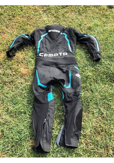 Andes Turkuaz Deri Tek Parça Motosikletçi Tulumu