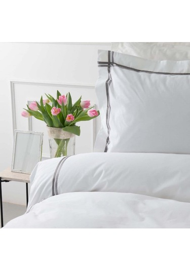 Karaca Home White Colllection Valse Gri Çift Kişilik Saten Şeritli Percale Nevresim Takımı Gri