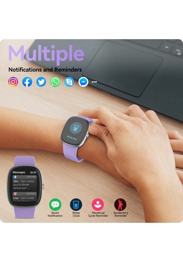 Geeroyoo Anyloop Alw1 Spor Akıllı Saat Mor - 1.69" Tft Ekran, 24/7 Kalp Ritmi Ve Spo2 İzleme, Uyku Takibi, 100+ Spor Modu, Ip67 Su Geçirmezliği