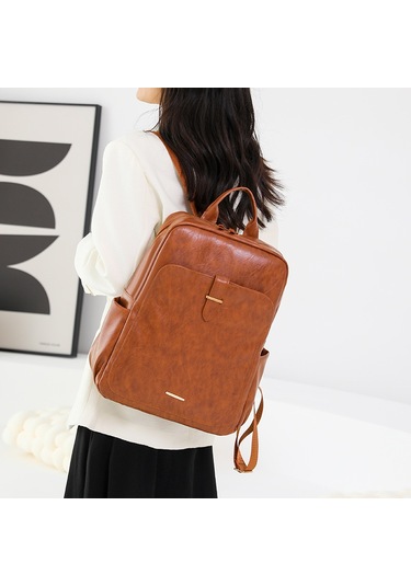 Retro Basit Kadın Sırt Çantası Moda Düz Renk Öğrenci Günlük Okul Çantası Büyük Kapasiteli Bayan Seyahat Sırt Çantası Yolcusiyah Diğer