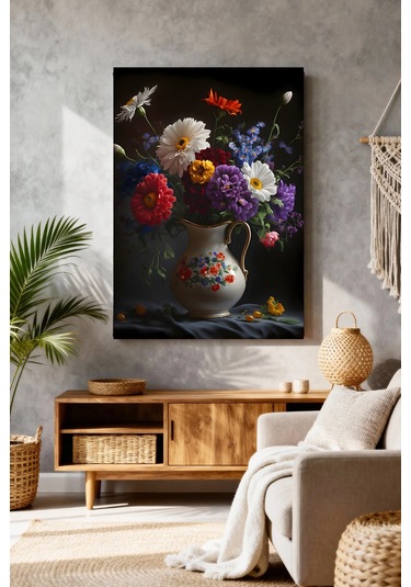 Mushen Studio Renkli Çiçek Vazosu Sanat Baskısı Kanvas Tablo