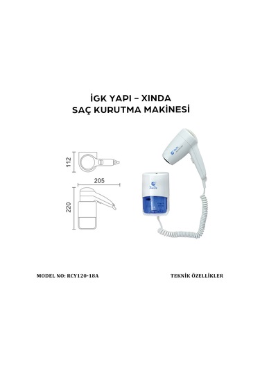 İgk Yapı Xında Kordonlu Saç Kurutma Makinesi Rcy120-18a