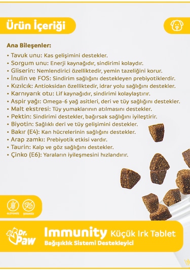 Dr. Paw Immunity Plus Küçük Irk Köpek Immün ve Enerji Desteği 90 G