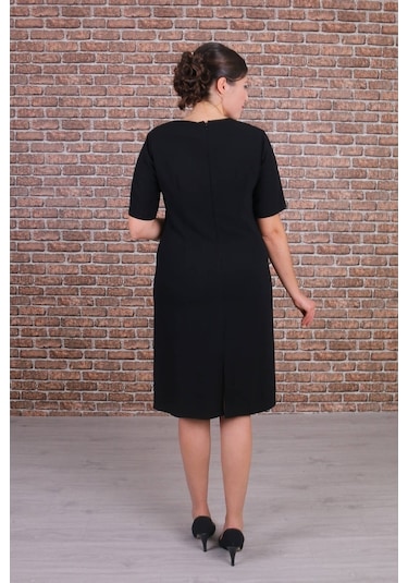 Nidya Moda Büyük Beden Siyah Abiye Elbise-4155S Kadın Siyah
