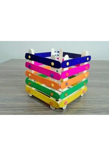 Puti Renkli Ahşap Geniş Dondurma Dil Çubuğu 50 Li Paket