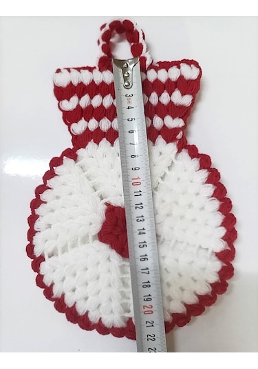 El İşi Örme Kırmızı Beyaz Takım Banyo Lifi