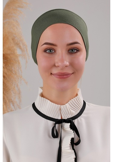 Tesettür Hazır Pratik Geçme Boru Bone Haki Haki