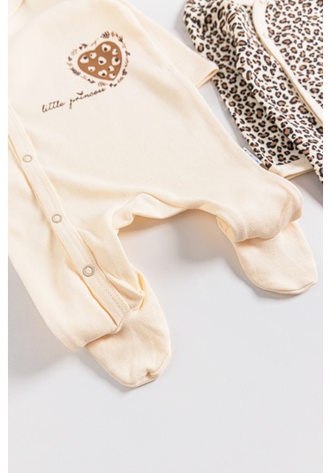 Leopar Desenli 2'Li Uzun Kollu Kız Bebek Tulum Takım 001