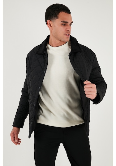 Buratti Kapitoneli Regular Fit Kadife Detaylı Erkek Mont 497Leroy Siyah