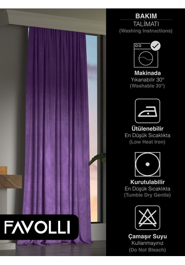 Br Favolli Kadife Dokulu Menekşe Moru Ada Fon Perde Ekstrafor Büzgülü Dream Series Menekşe Moru