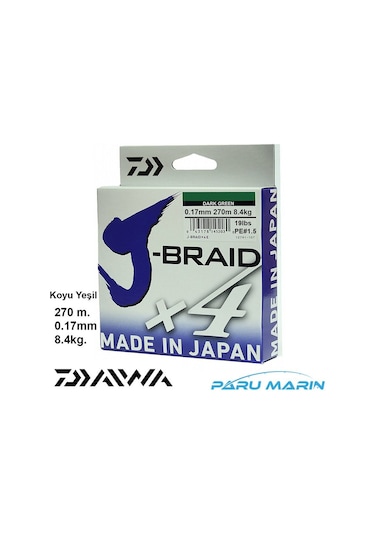 Daiwa J-Braid X4 Koyu Yeşil 270 Mt. 0.17Mm 8.4Kg. Ip Misina