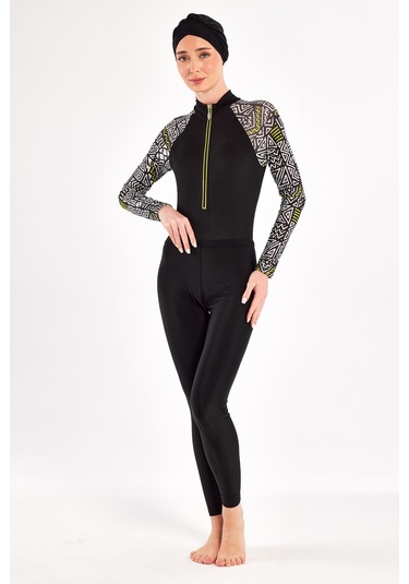 3 Farklı Şekilde Giyilebilir Likralı Etekli Tesettür Mayo 1112 Siyah03 Siyah03