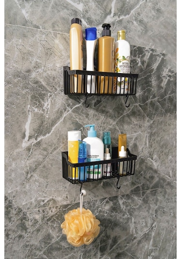 Banyo Yapışkanlı Banyo Rafı, 2'li Banyo Düzenleyici, Duş Rafı Organizer Şampuanlık, Plastik