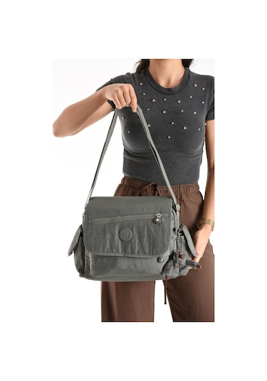 Postacı Okul Çantası Çapraz Askılı Büyük Boy 33 27 Cm Askı Uzunluğu 130 Cm Çok Cepli Kapaklı Omuz Gri