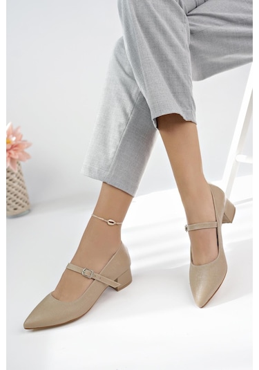 Büyük Numara Kadın Kalın Topuklu Ortadan Baretli Klasik Günlük Ayakkabı 001