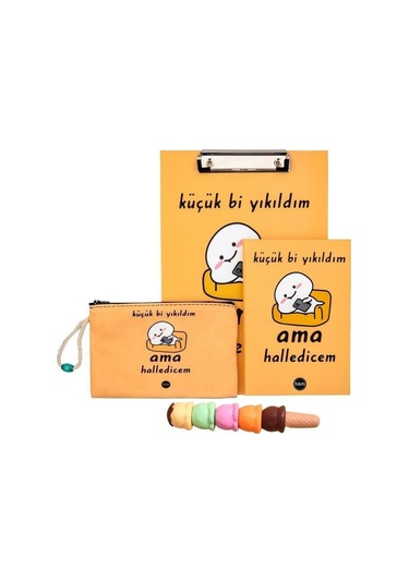 Küçük Bi Yıkıldım Tasarımlı Kırtasiye Ve Dondurma Külahlı Keçeli Kalem Seti
