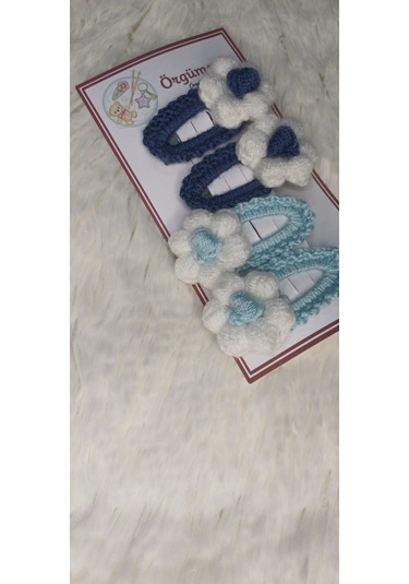 Amigurumi Toka - Çıtçıtlı El Örgüsü Toka 2 Çift Koyu Mavi - Açık Mavi