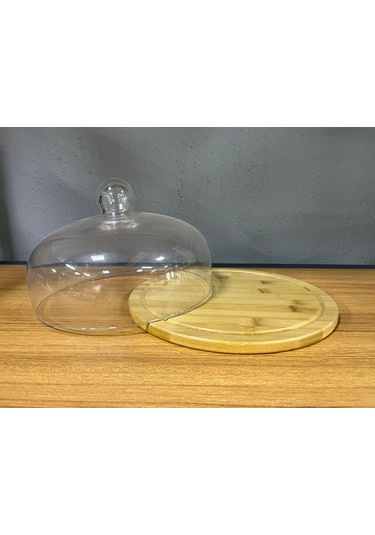 Aless Glass El Yapımı Cam Kapaklı Bambu Tabanlı Sunumluk