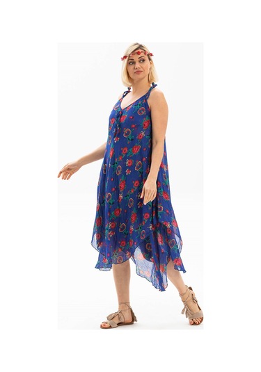 Askılı Vual Afrodit Midi Boy Elbise Saks 6085