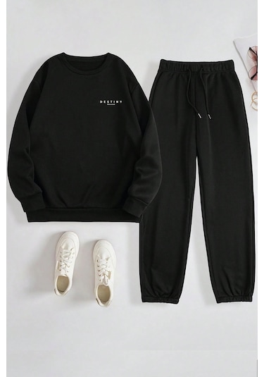 Unisex Destiny Baskılı Eşofman Takımı Siyah2 Siyah