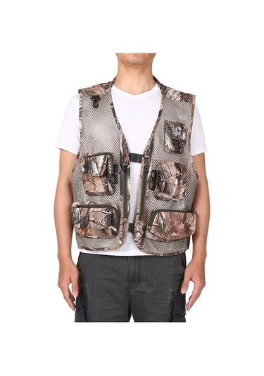 Artfulabode Yelek Yeleği Yaz Yaprak Kuruyan Kamuflajı Kamuflaj Hızlı Fotoğrafçılığı File Çok Cepli Ceketler Balıkçılık Zt Kamuflaj